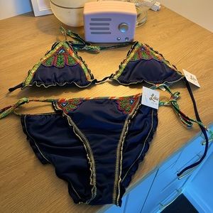 Hand beaded navy bikini.